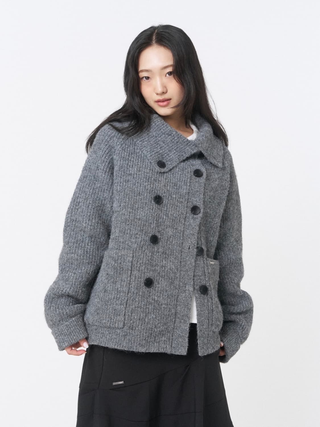 Double button bold knit GREY 상품이미지1