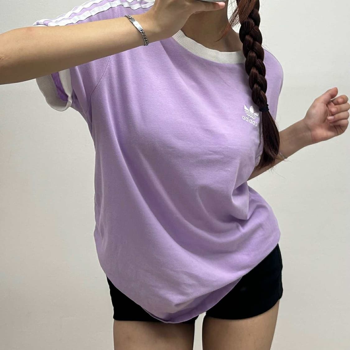 아디다스 신형 퍼플 러블리힙 걸즈 반팔 링거 티셔츠(M) 상품이미지2