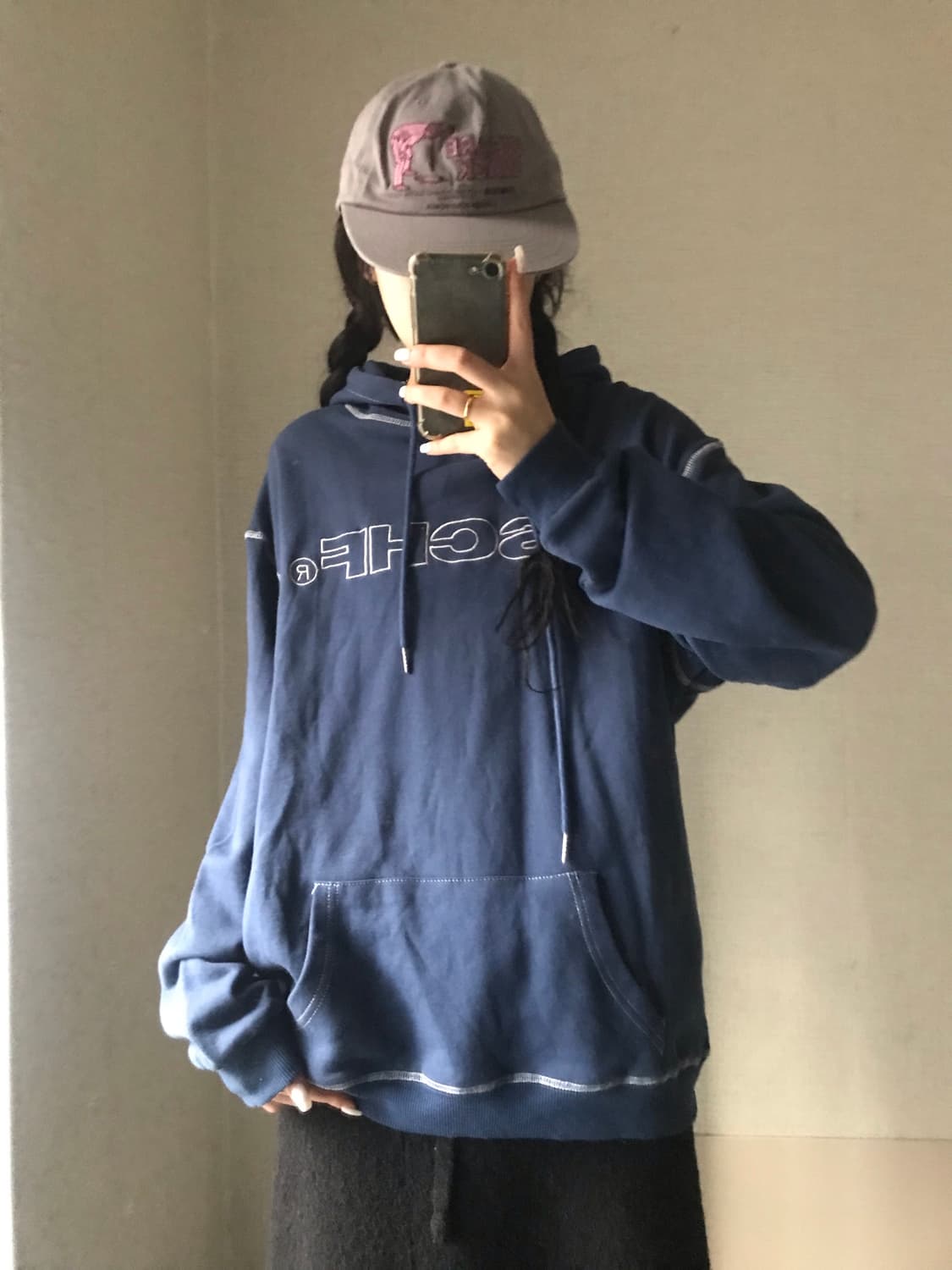 미스치프 네이비 스티치 후드티 상품이미지3