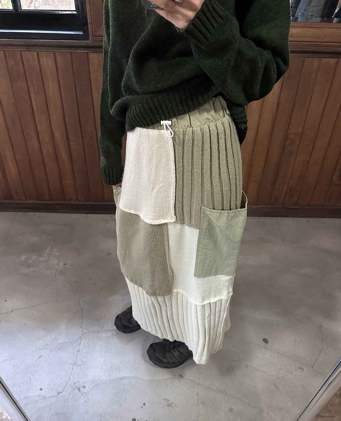 KASTANE patchwork knit mix skirt 상품이미지1