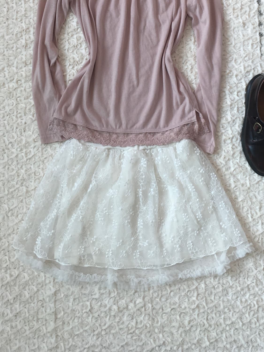 jpn vintage ivory flower lace skirt 상품이미지1