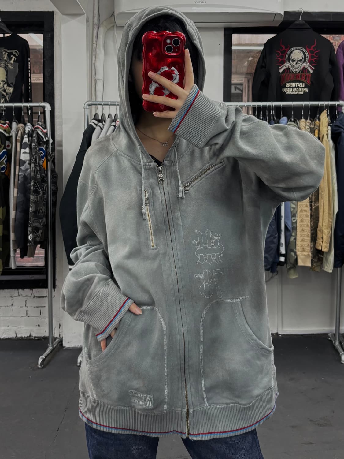 디젤 워시드 그레이 후드집업 상품이미지4