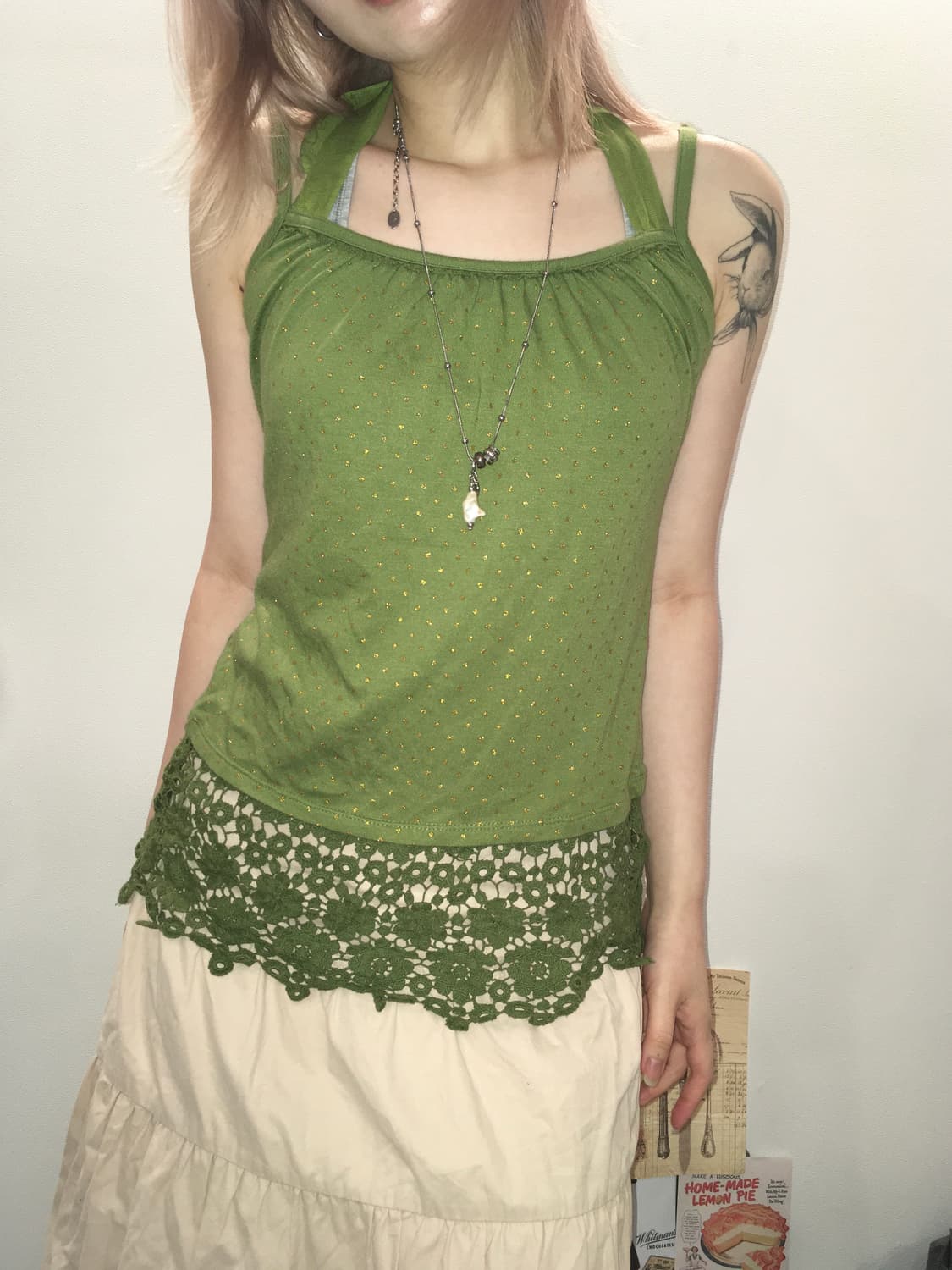 jpn vintage green halter crochet sleevel 상품이미지1
