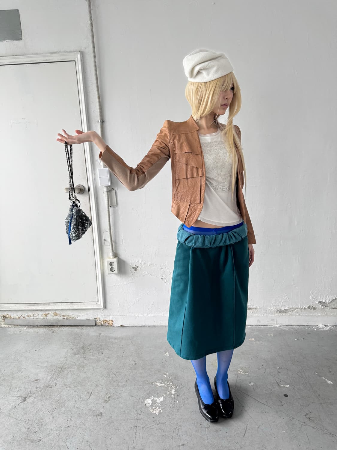 Teal green sweat midi skirt 상품이미지6
