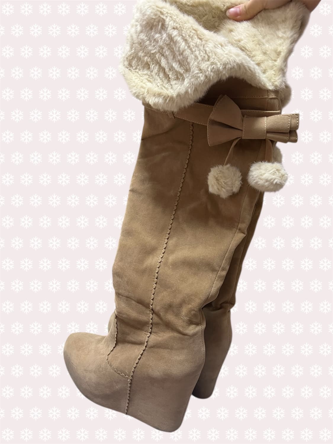 리즈리사 고전 폼폼이 리본 퍼 롱부츠 핀터레스트 라떼갸루 히메갸루 상품이미지2