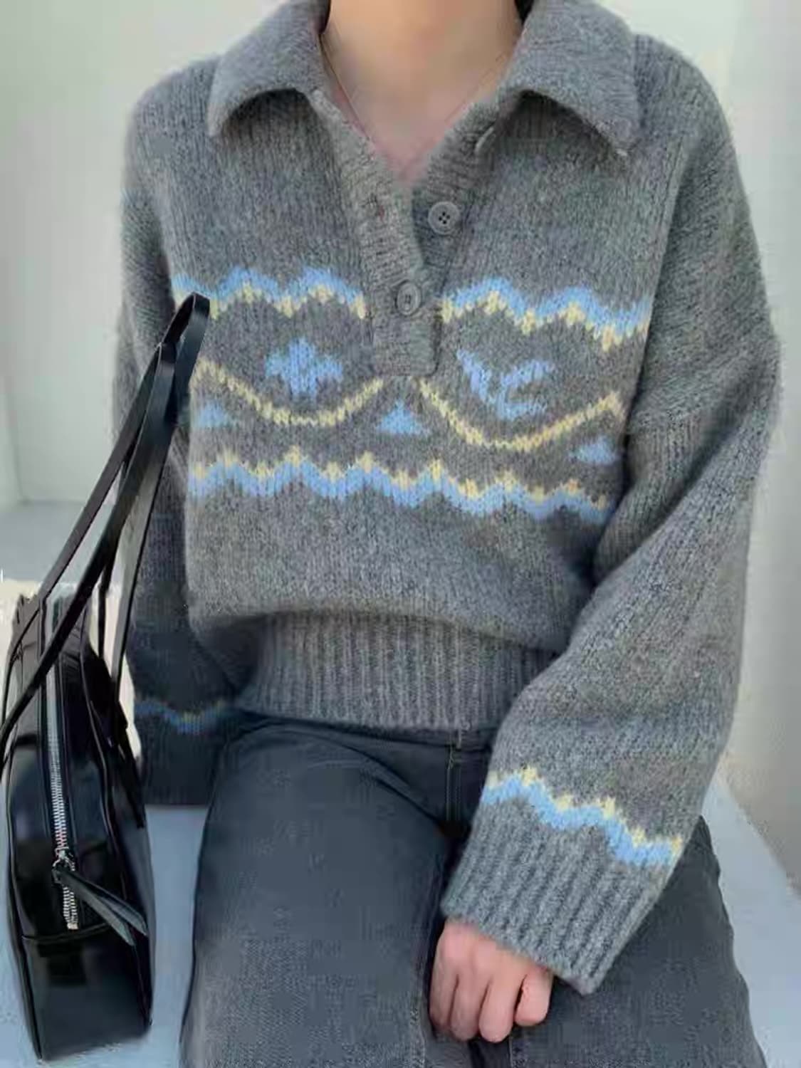 grove 그로브스토어 노르딕 아가일 패턴 카라넥 니트 상품이미지2