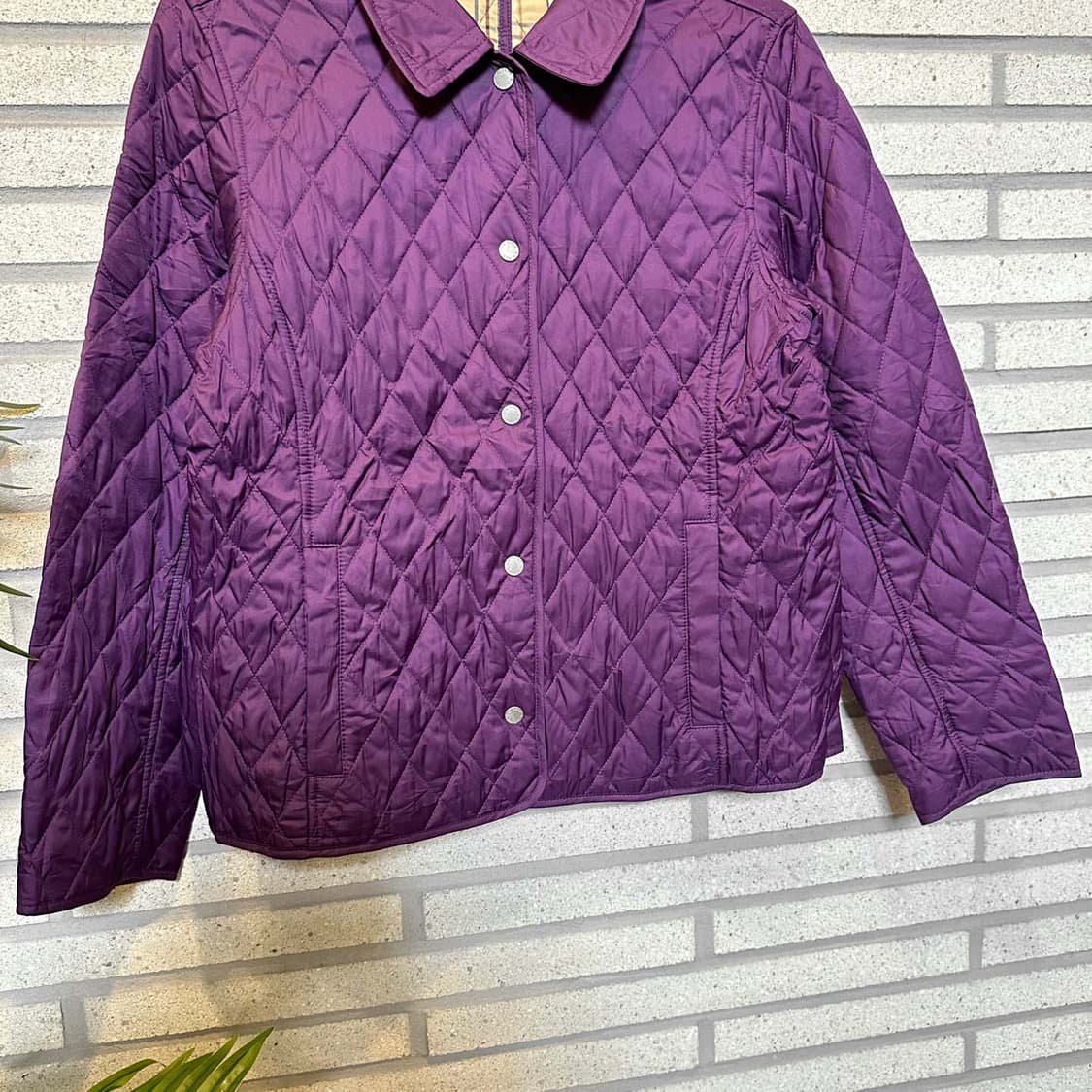 L.L.Bean 엘엘빈 퀼팅 자켓 체크안감 스냅 버튼 디테일 퍼플 상품이미지4