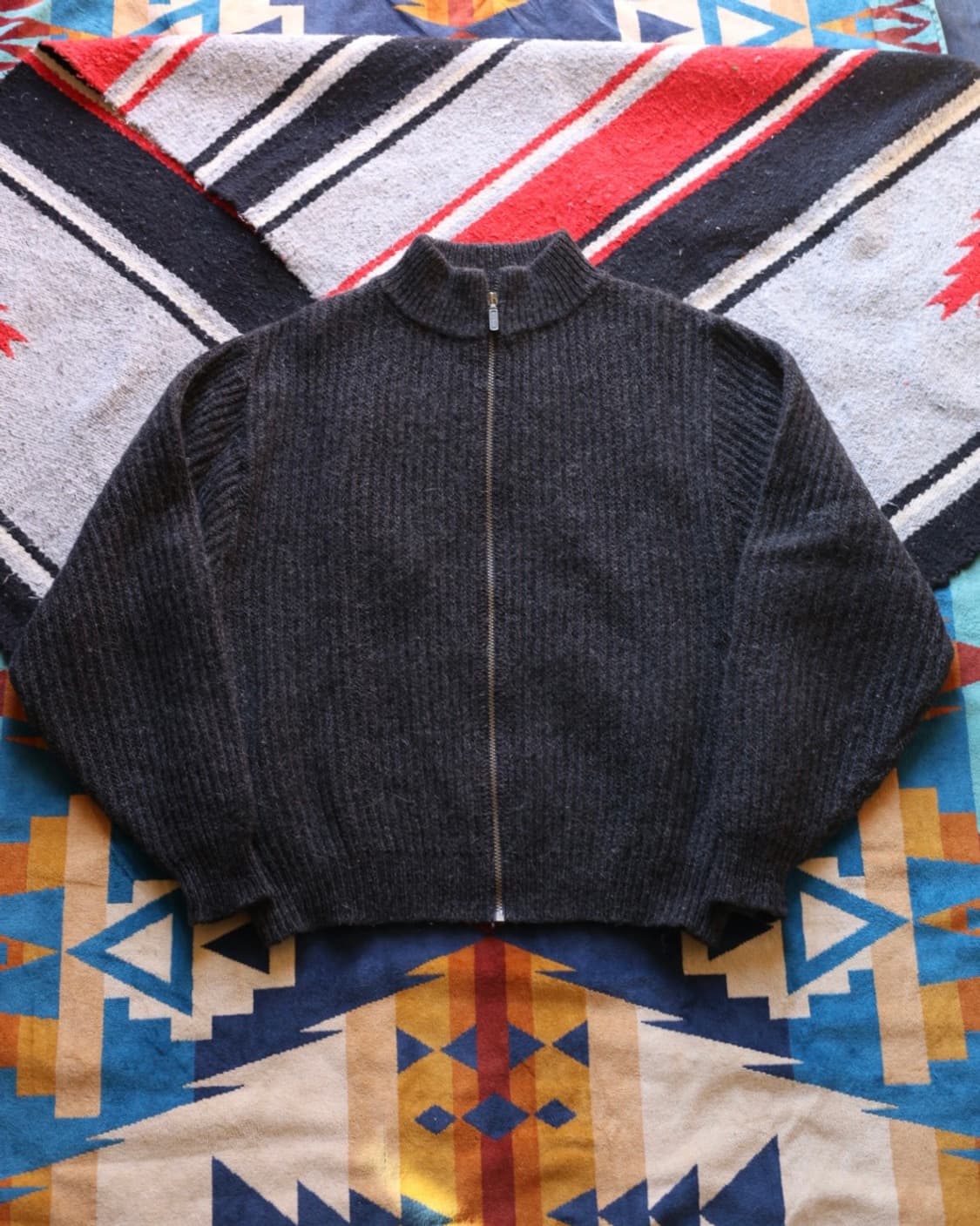 엘엘빈 80s 알파카 울 드라이버 풀 집업 니트 가디건 차콜L 상품이미지1