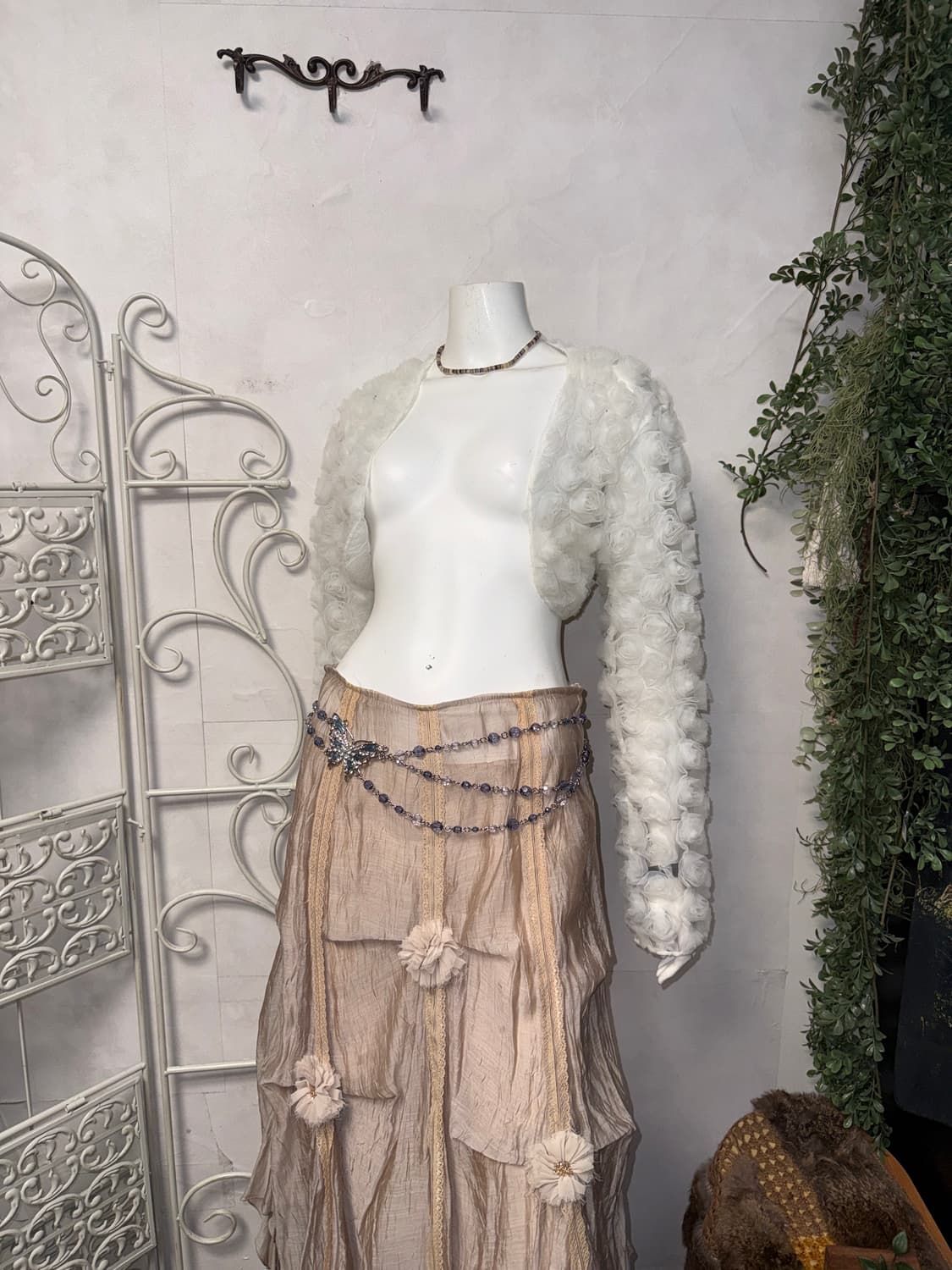 White rose mesh crop bolero cardigan  상품이미지5