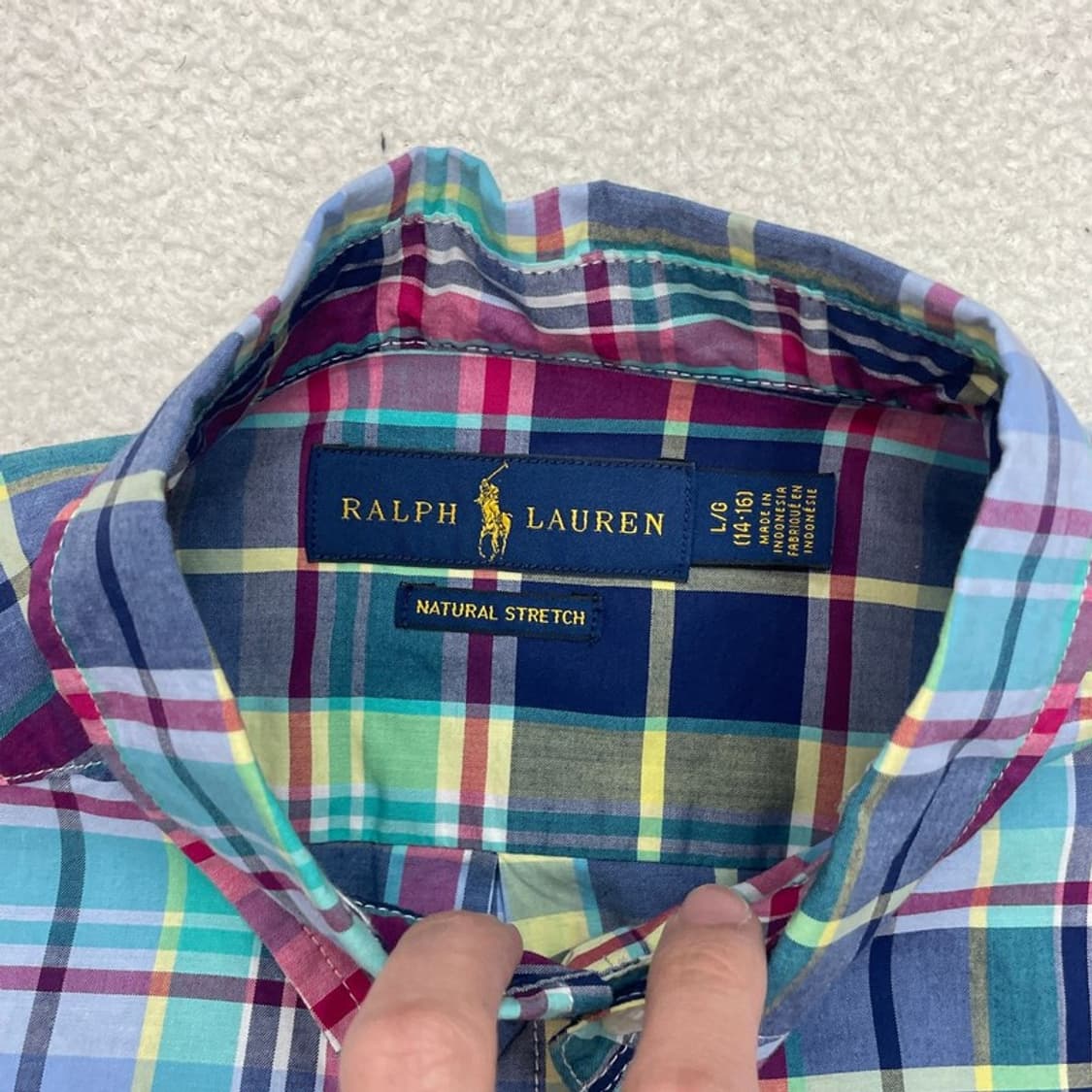 RALPH LAUREN 깅엄체크 셔츠 블루 L(14-16) 상품이미지4