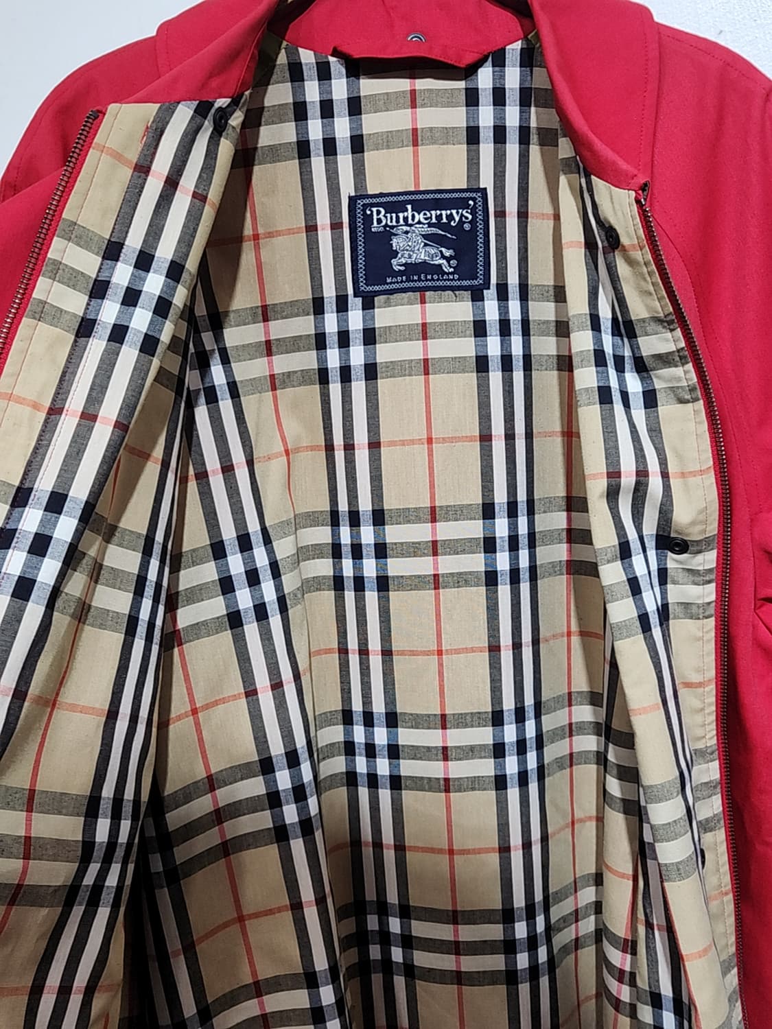 (XL) 버버리 트렌치코트 빨강 싱글 집업 안감 노바체크 영국판  상품이미지6