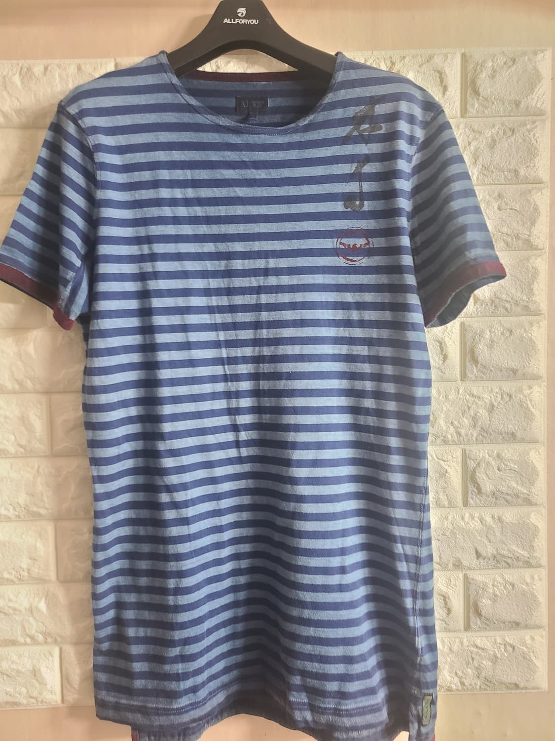 AJ 남성 블루 스트라이프 반팔 티셔츠(100) 상품이미지1