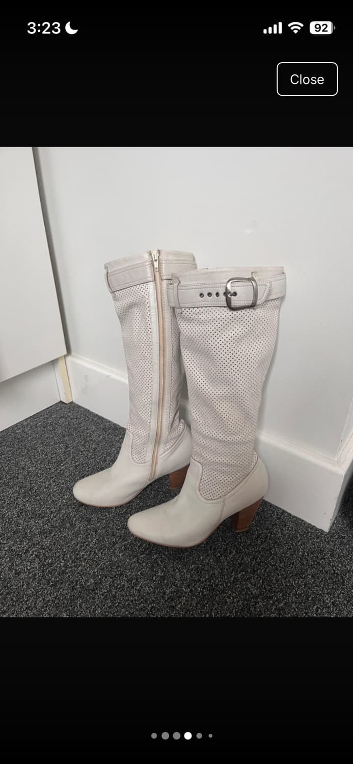 빈티지 Y2K 버클 화이트 가죽 니하이 롱부츠 250 상품이미지4