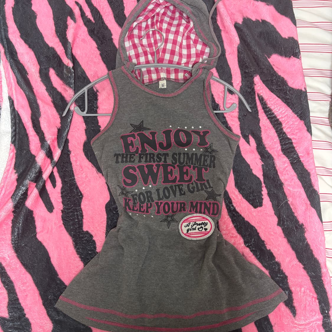 갸루 핑크 프린팅 민소매 상품이미지1