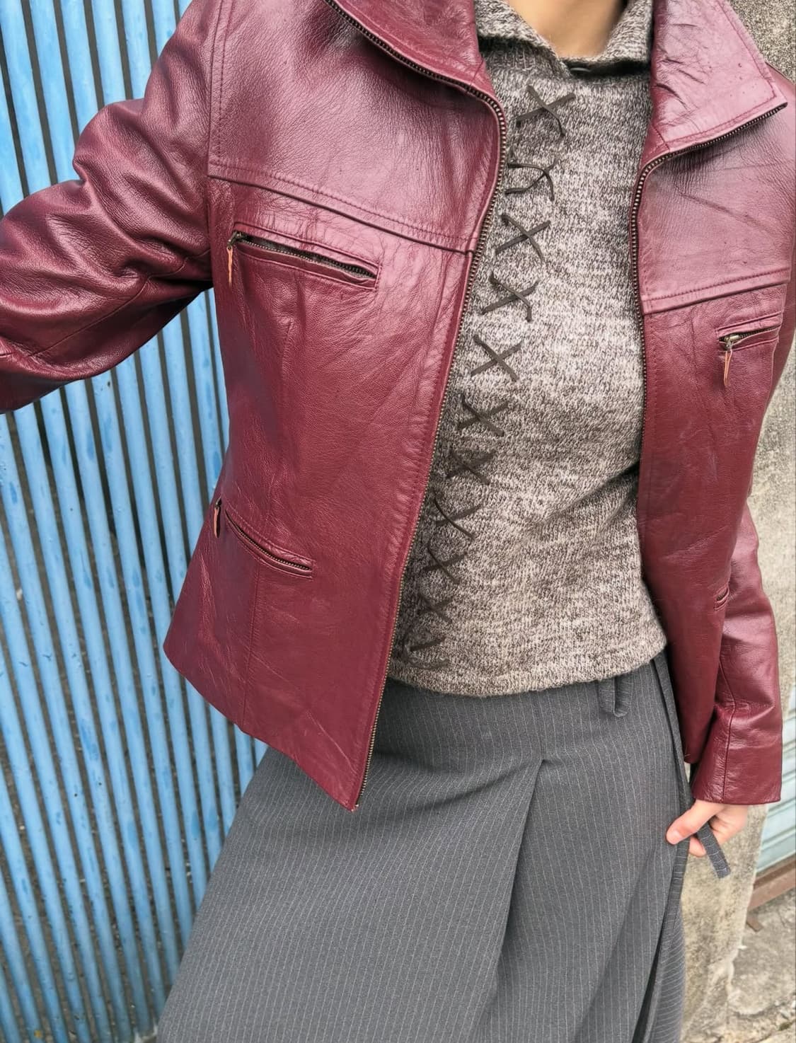 버건디 레더 재킷 상품이미지3