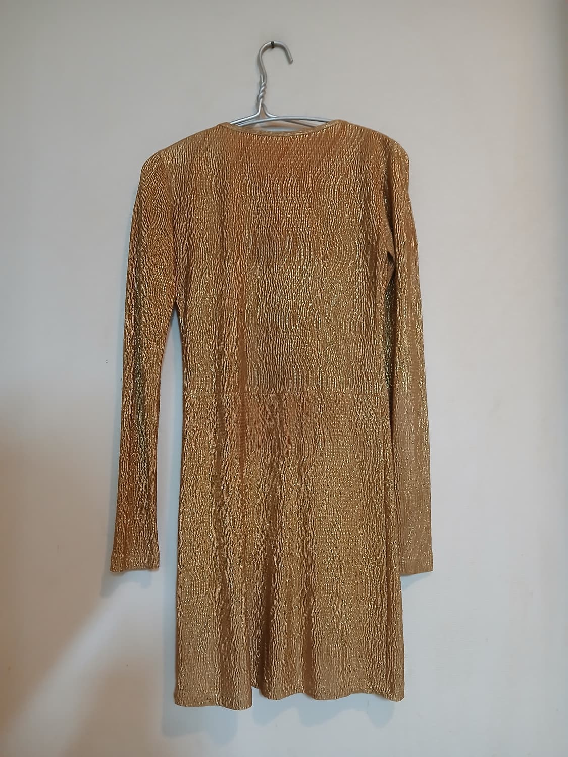 고급 골드 메탈릭 슬리브 셔링 원피스 섹시 드레스 홀복 파티 클럽 신축성 상품이미지3