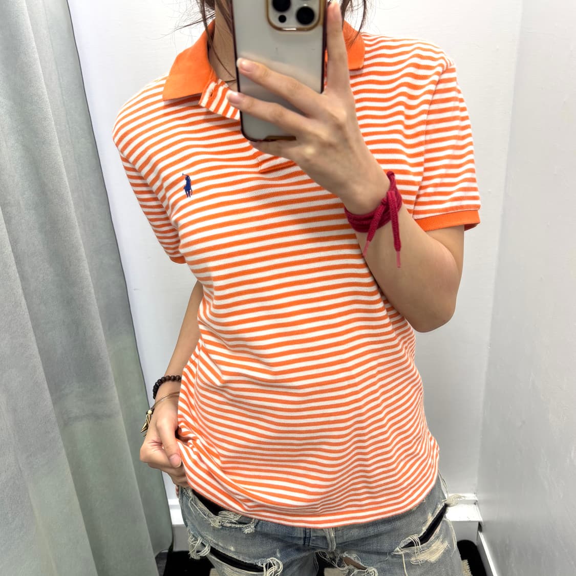 폴로 오렌지 스트라이프 커스텀핏 pk 반팔티셔츠 상품이미지1