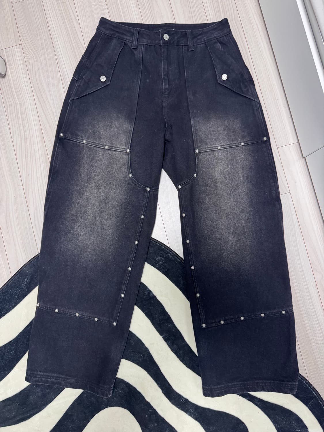 Steve Double Knee Denim Pants (Black) 상품이미지3