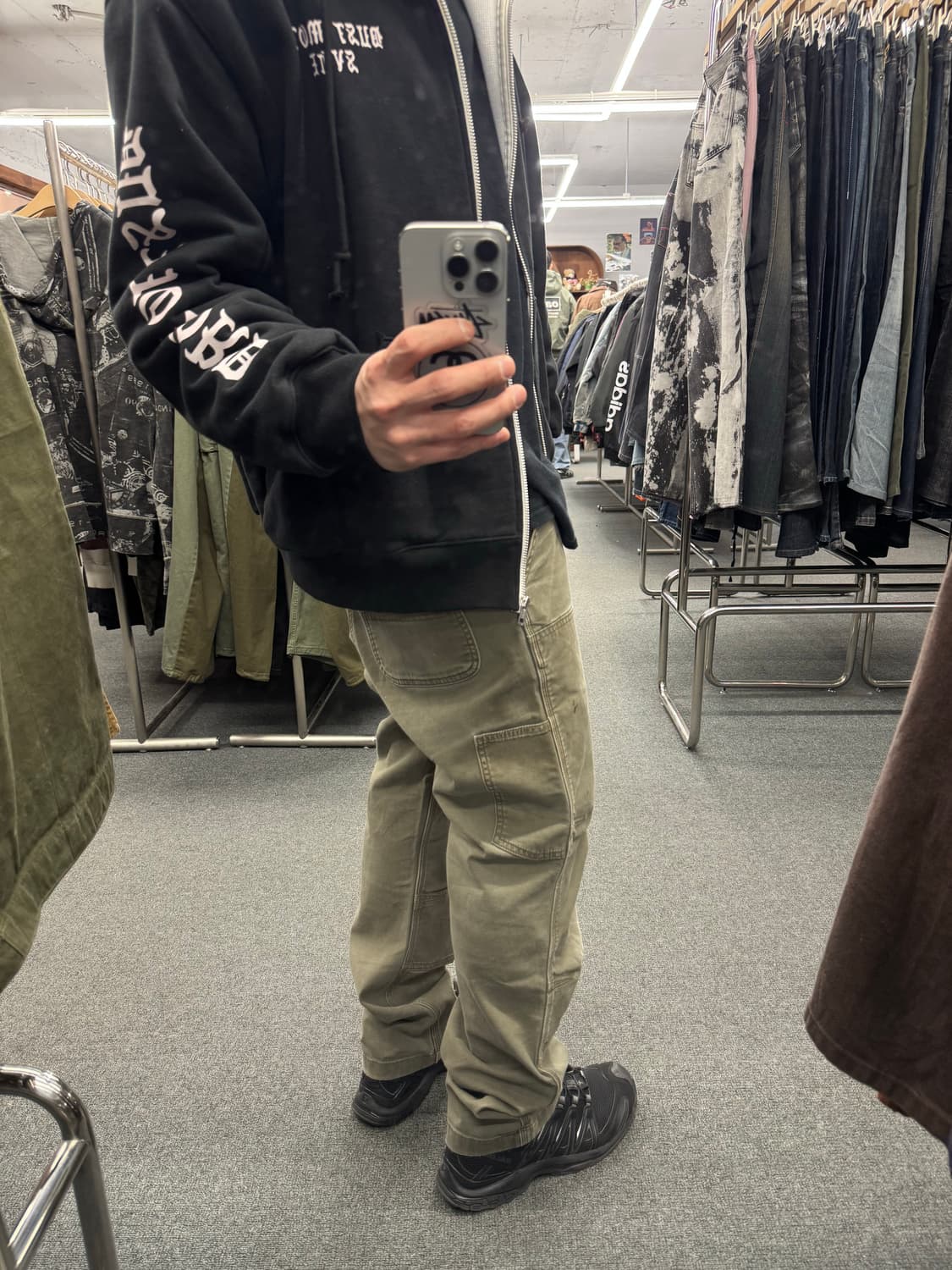 34)칼하트 빈티지 모스그린 더블니 워크팬츠 상품이미지1