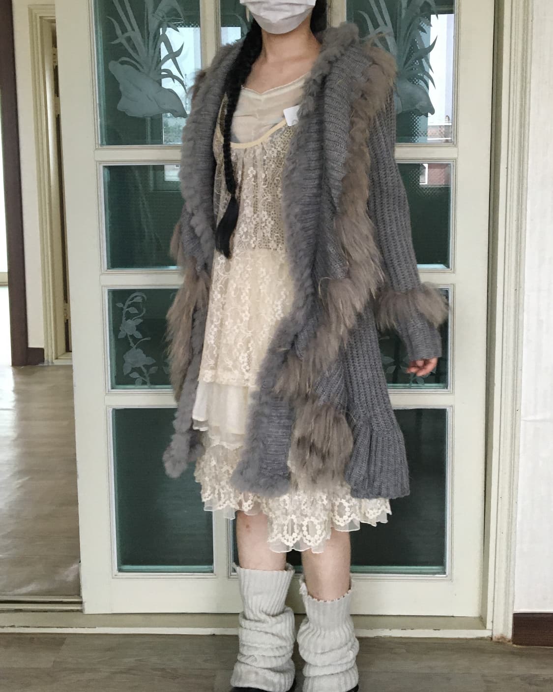 rabbit Fur trimming knit ruffle cardigan 상품이미지9