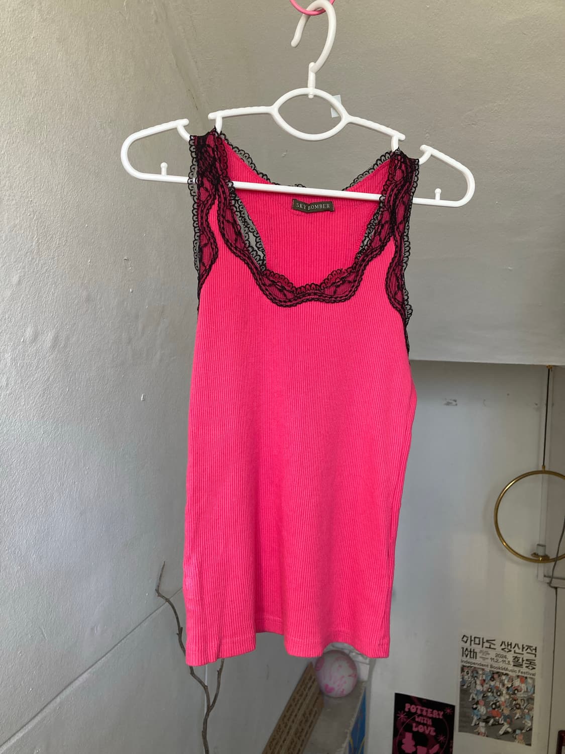 핫핑크 골지 레이스 나시 상품이미지1