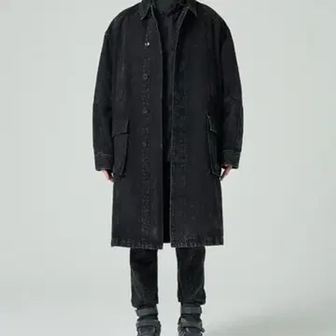 JUUN.J 데님 아웃포켓 디테일 롱 카코트 - 블랙 준지 44사이즈 상품이미지1