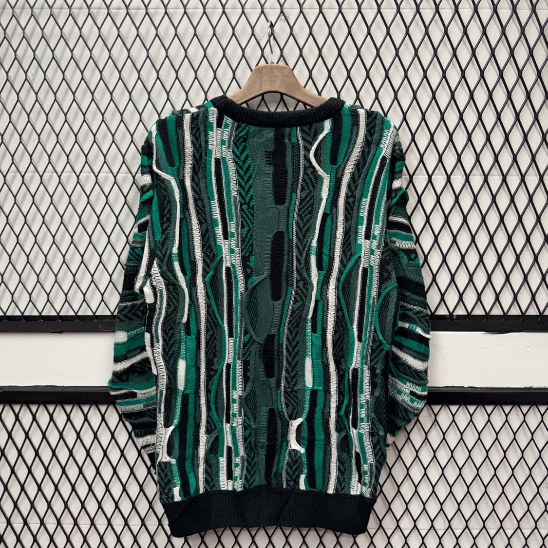 JPN VTG 웨이브 패턴 롱 니트 스웨터 케이블 디테일 카키 상품이미지2