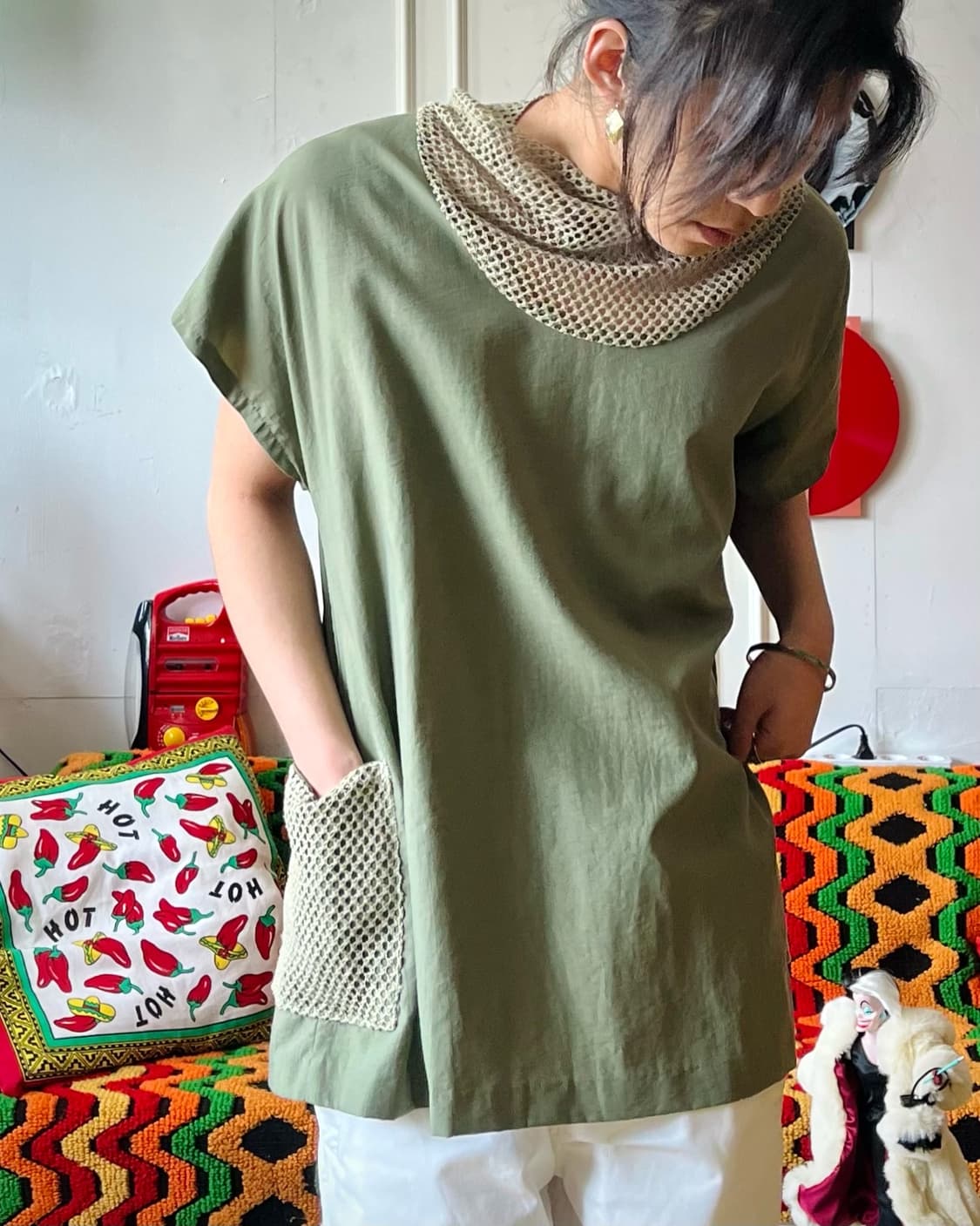Jpn Vintage Mesh Drape Neck Summer Top 상품이미지2