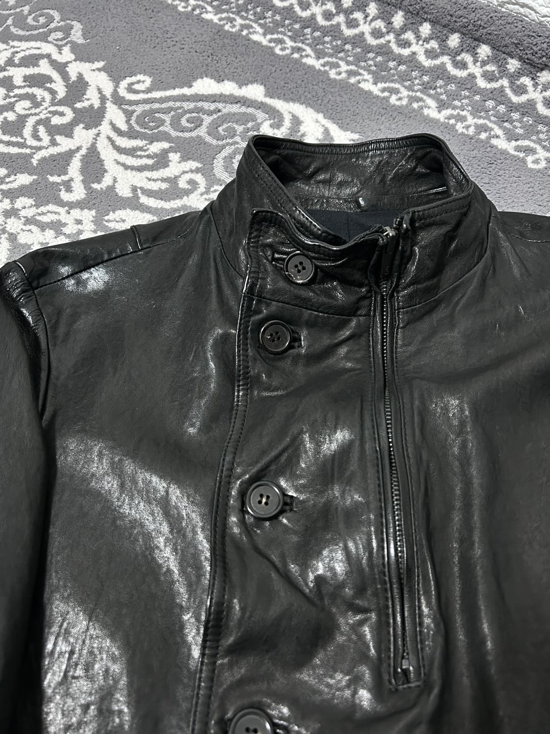 Tate 아티잔 무드  더블 넥 레더 자켓 상품이미지8