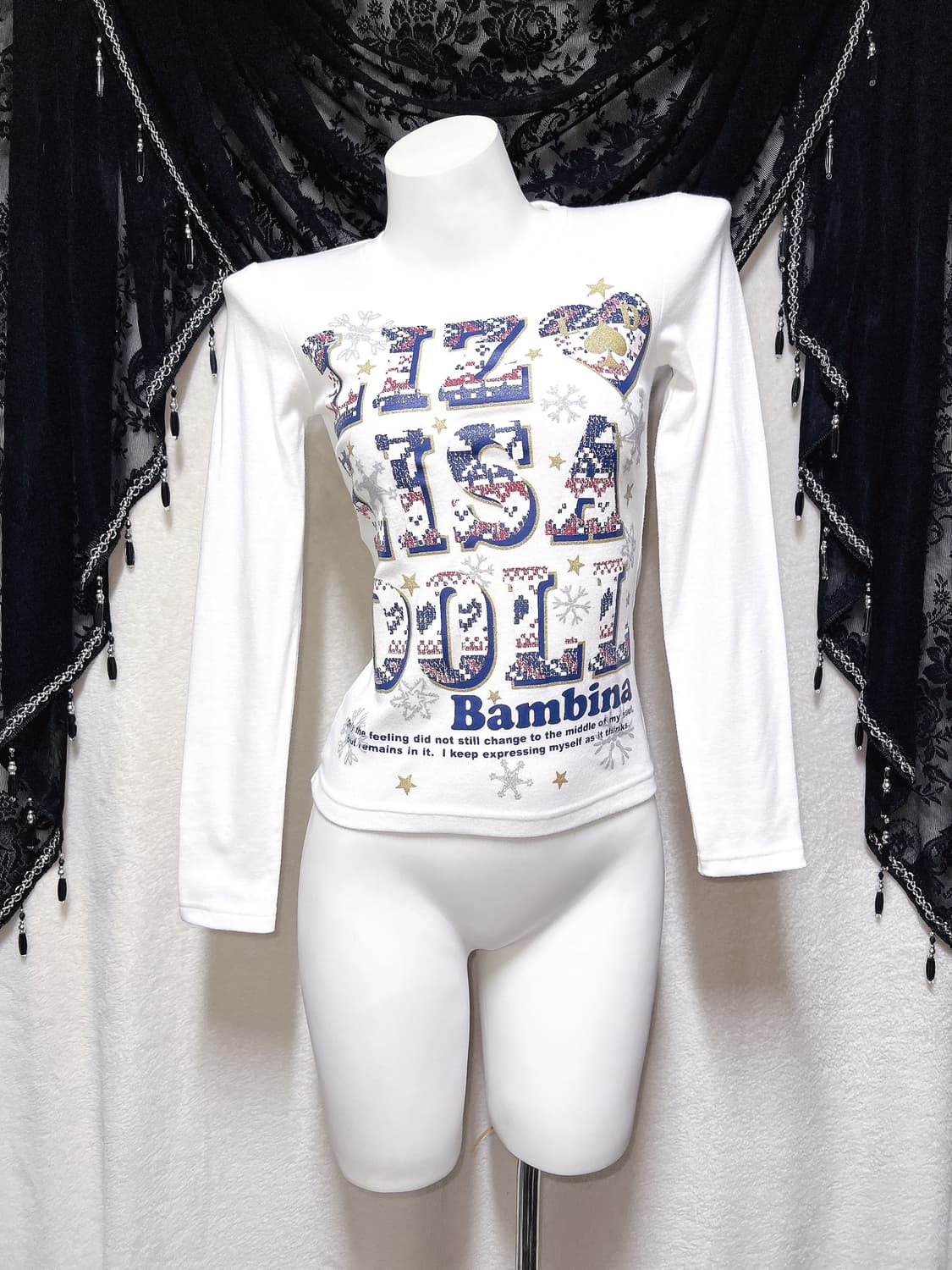 리즈리사돌 헤이세이 키치 갸루 레터링 글리터 프린팅 긴팔탑 핀터 펑크 상품이미지7