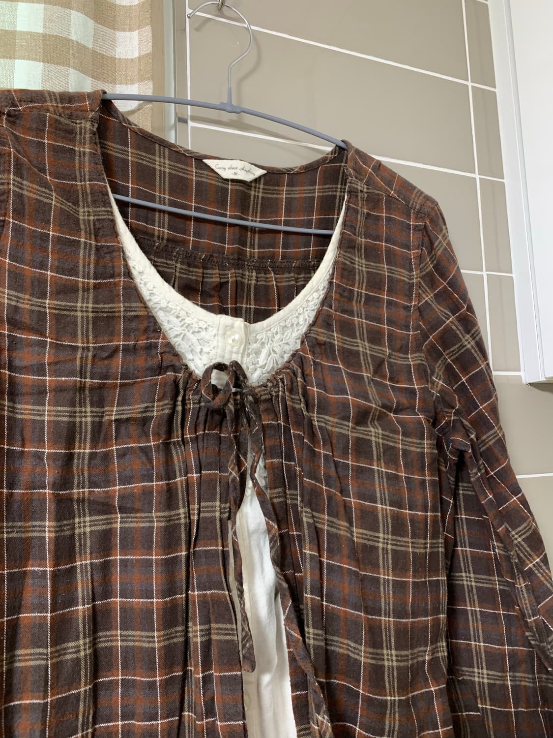 빈티지 브라운 체크 블라우스 바선생 상품이미지3