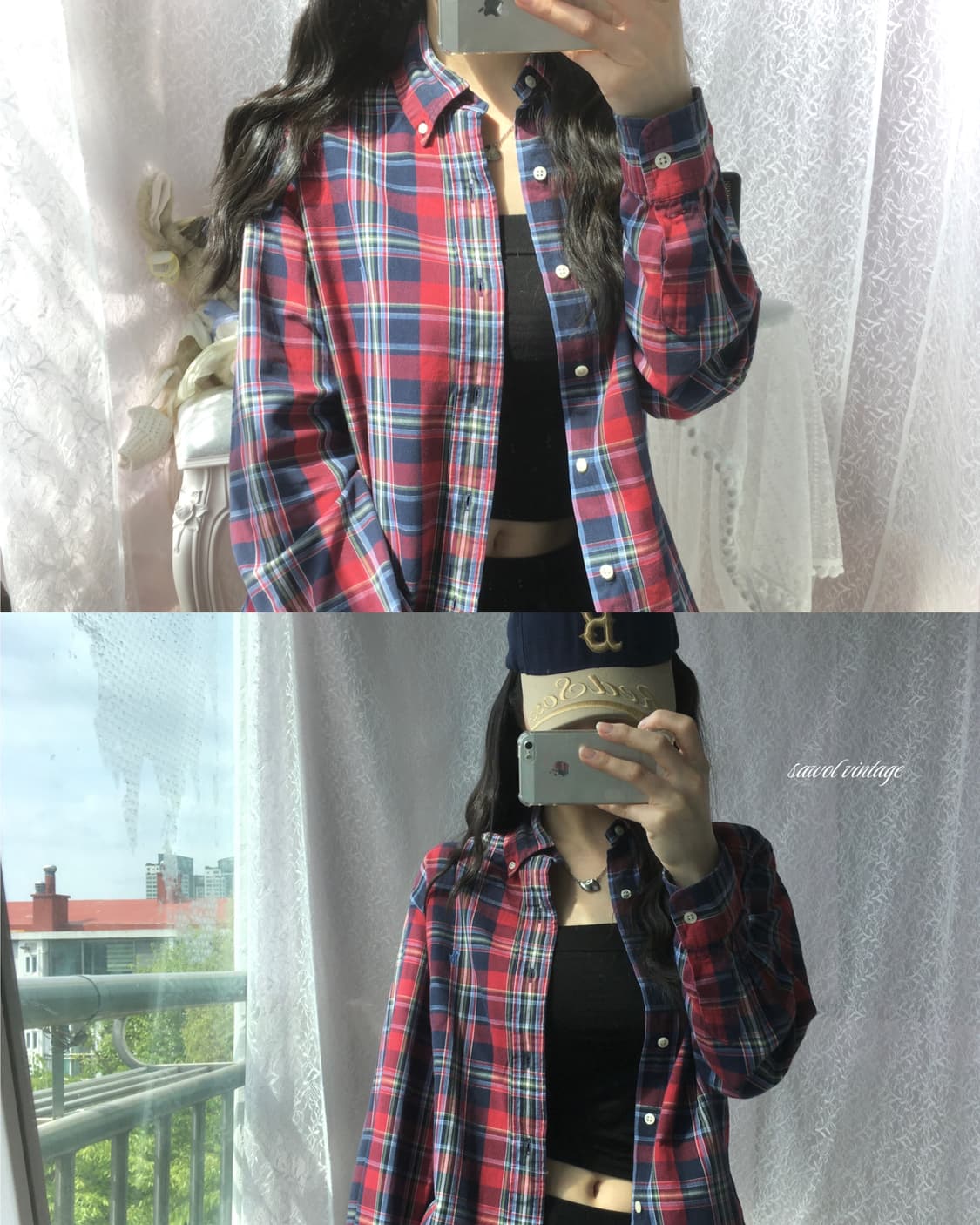 Polo navy red check shirt 상품이미지1