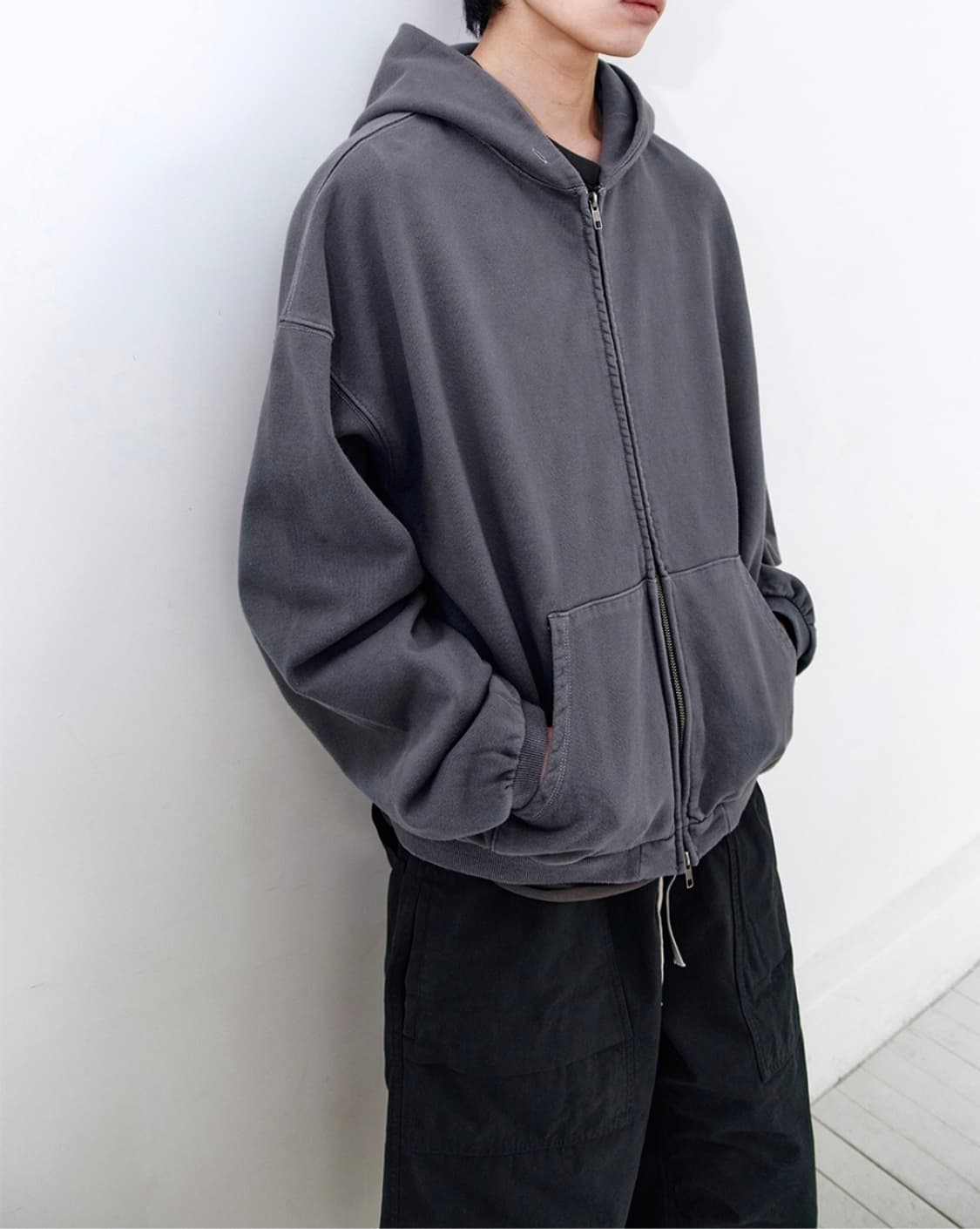 [2] 폴리테루 휴먼인덱스 휴먼 오버다이드 집 후디 블루 그레이 상품이미지2