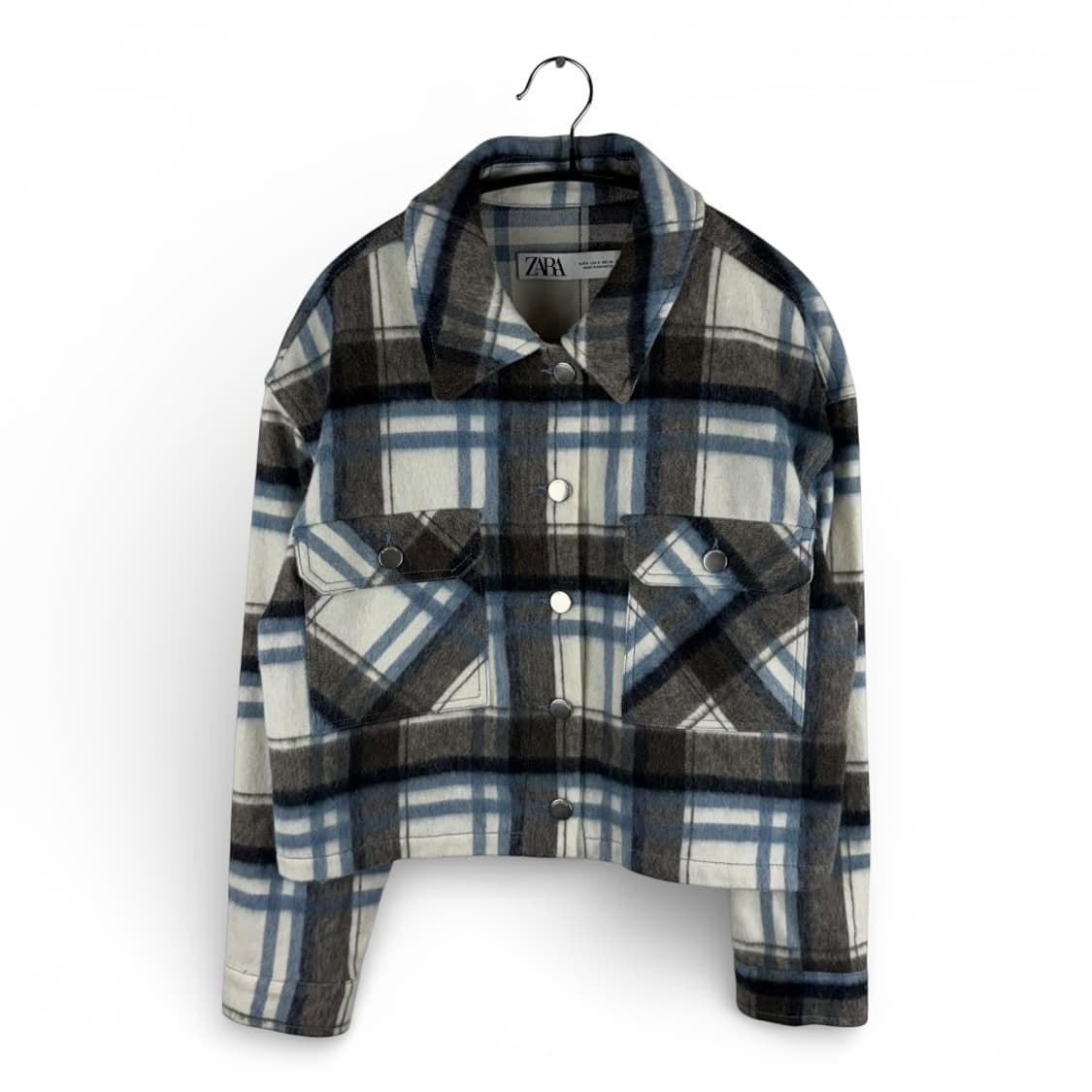 S) 자라 우먼스 체크 크롭 오버핏 셔츠 상품이미지1