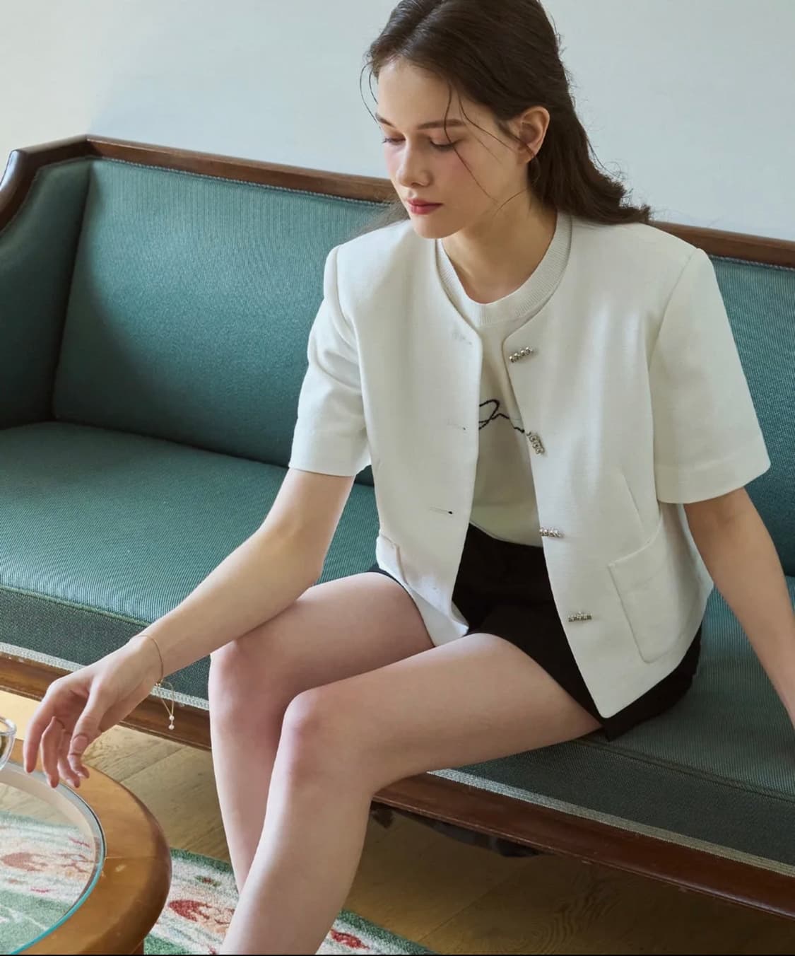 드로우핏 우먼 시니 트위드 반팔 자켓 아이보리 M 새상품 상품이미지1