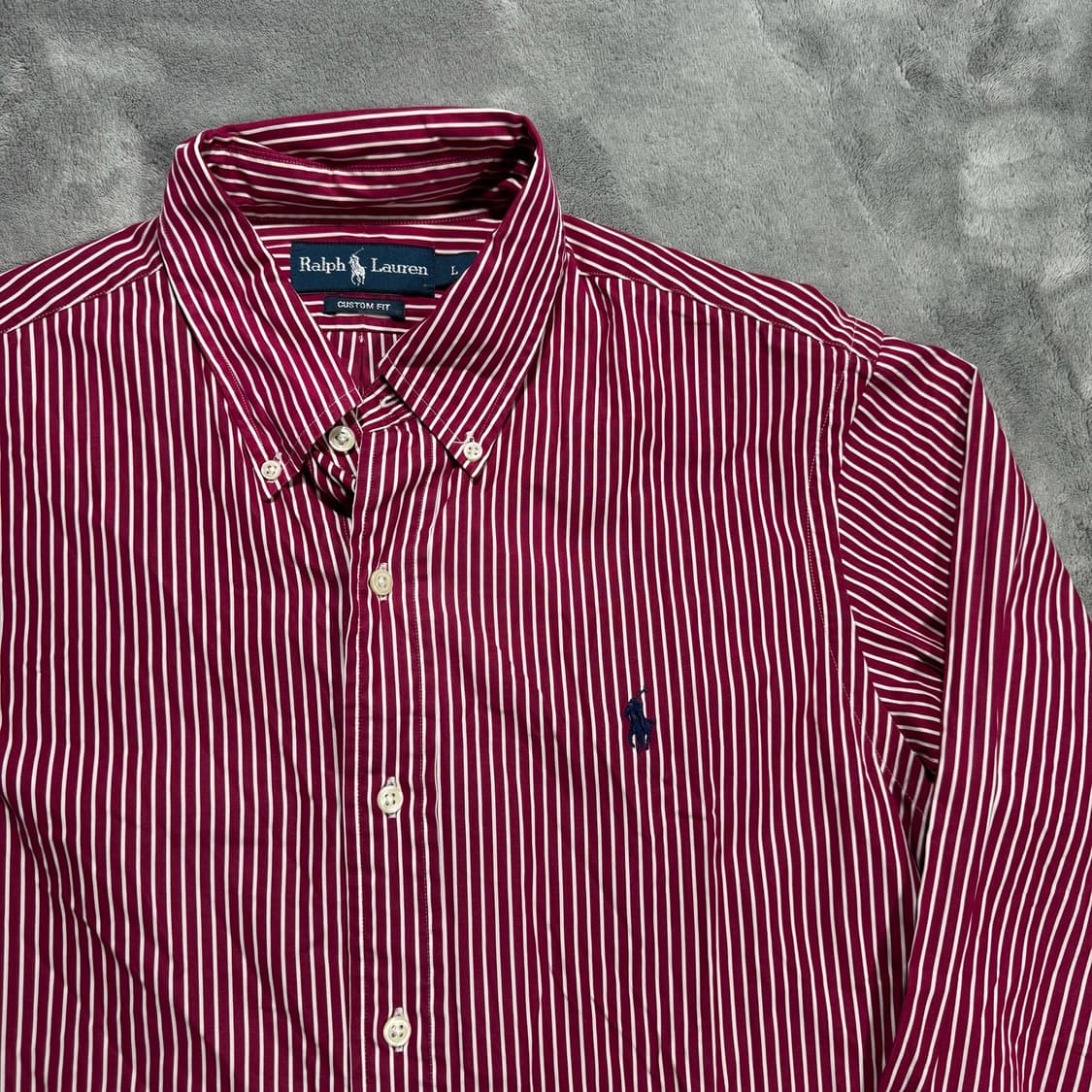 랄프로렌 버건디 스트라이프 커스텀핏 셔츠 상품이미지2