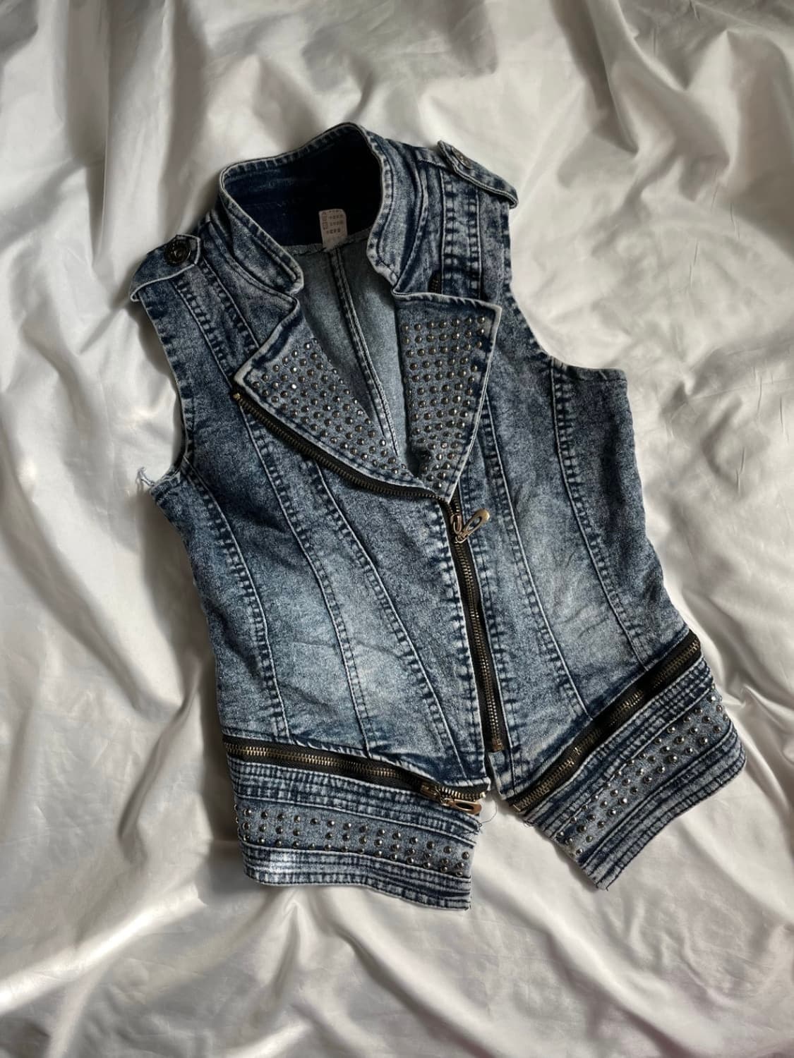 빈티지 데님 딱붙 라이더 베스트 상품이미지1