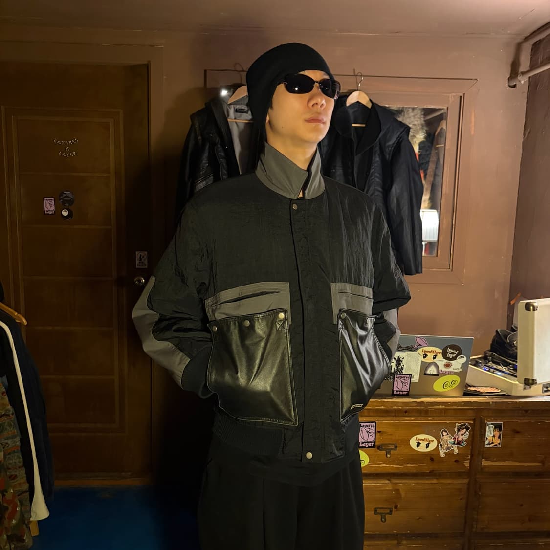 80s KOREAN VINTAGE LEATHER POCKET BOMBER 상품이미지2