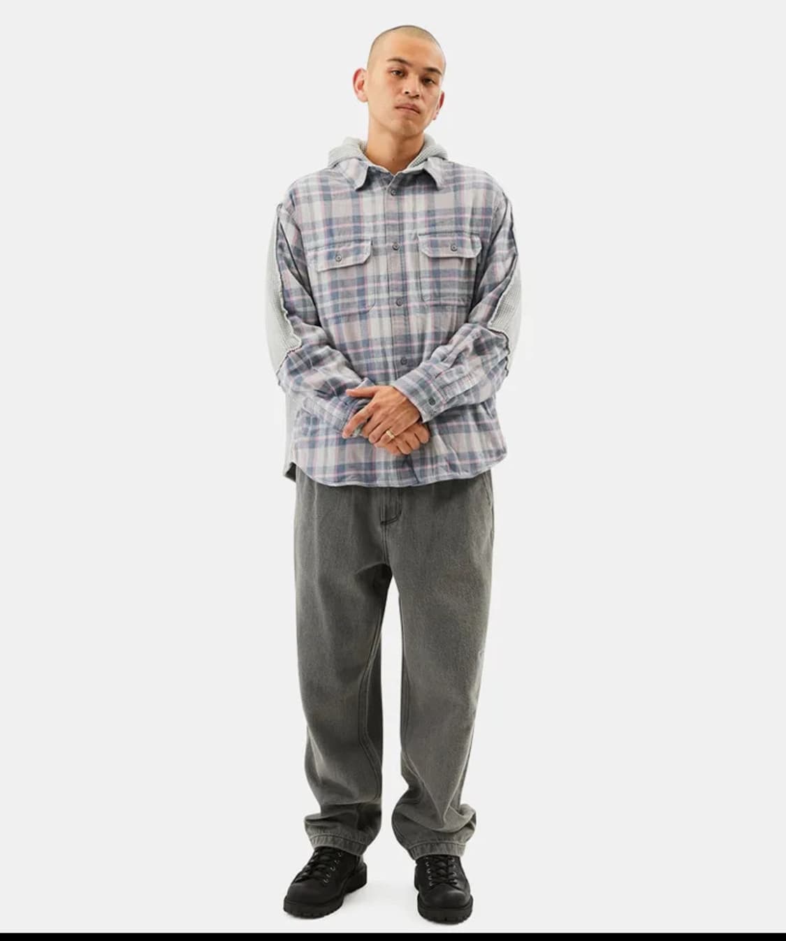 디스이즈네버댓 플레이드 체크후드 셔츠 그레이 S 상품이미지10