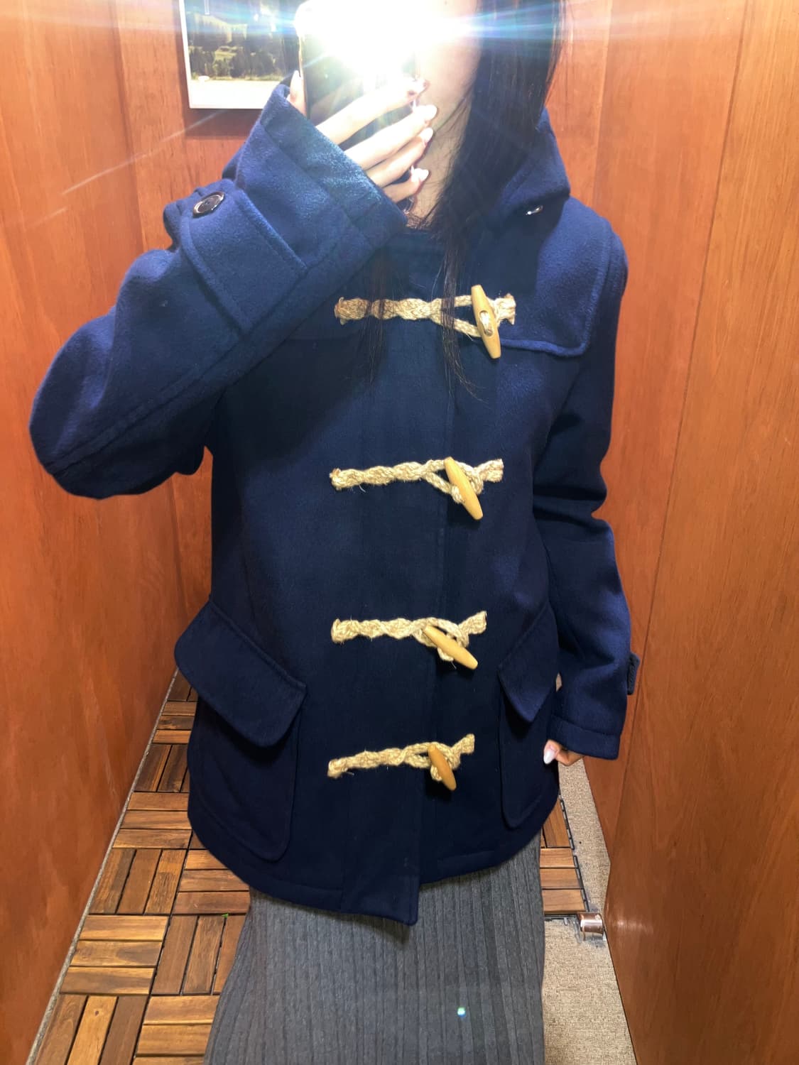 (L) 빈티지 네이비 후드 더플 코트 떡볶이 코트 상품이미지1