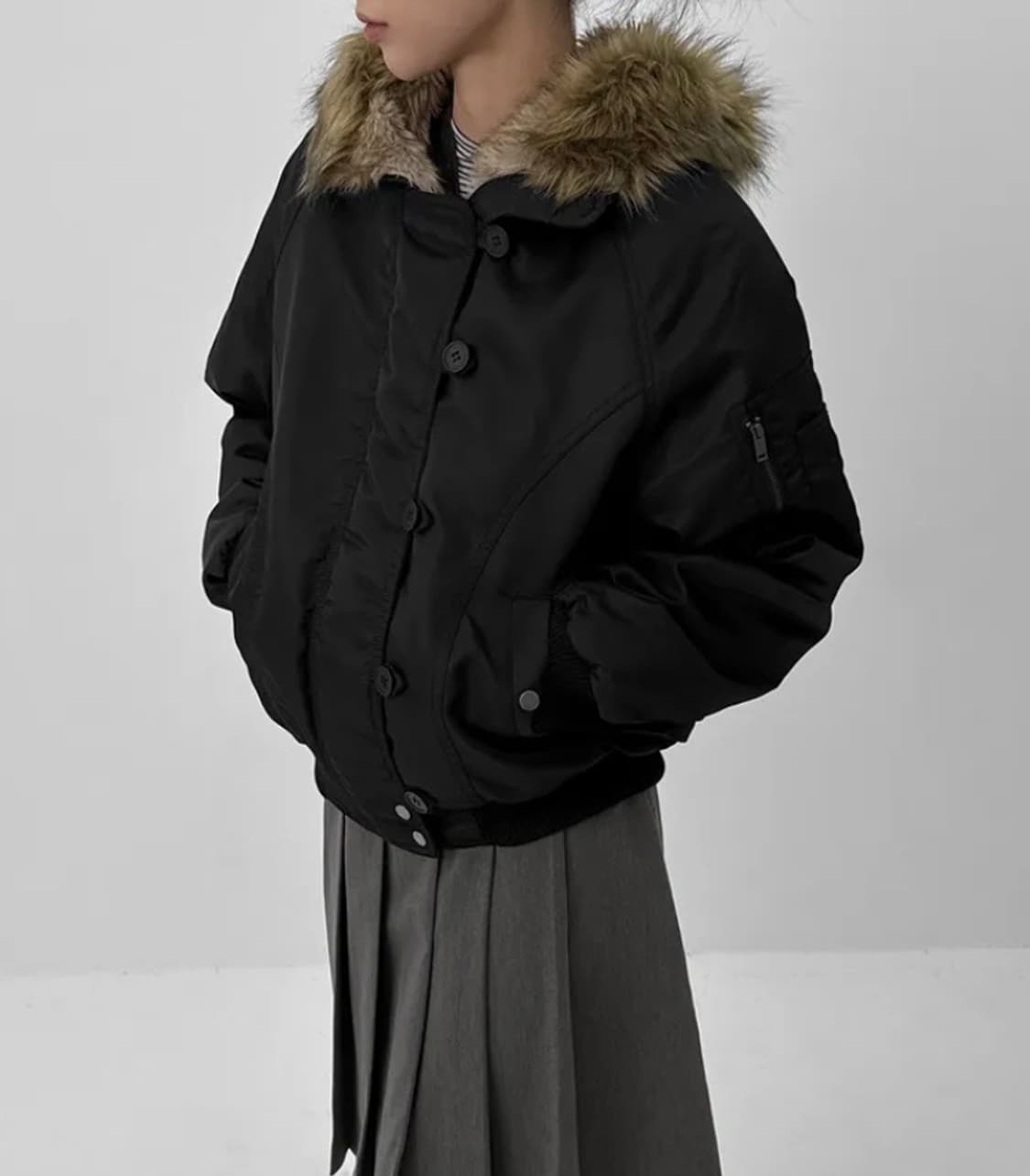 블랙업 누닐 퍼트리밍 후드 점퍼 블랙 퍼후드 상품이미지4