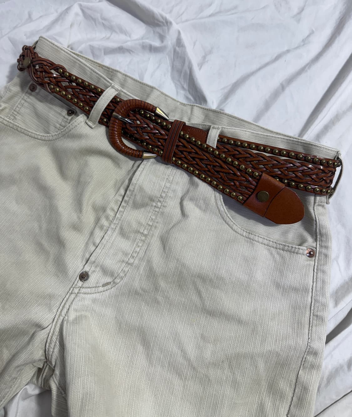 빈티지 스터드 위빙 레더 벨트 상품이미지1