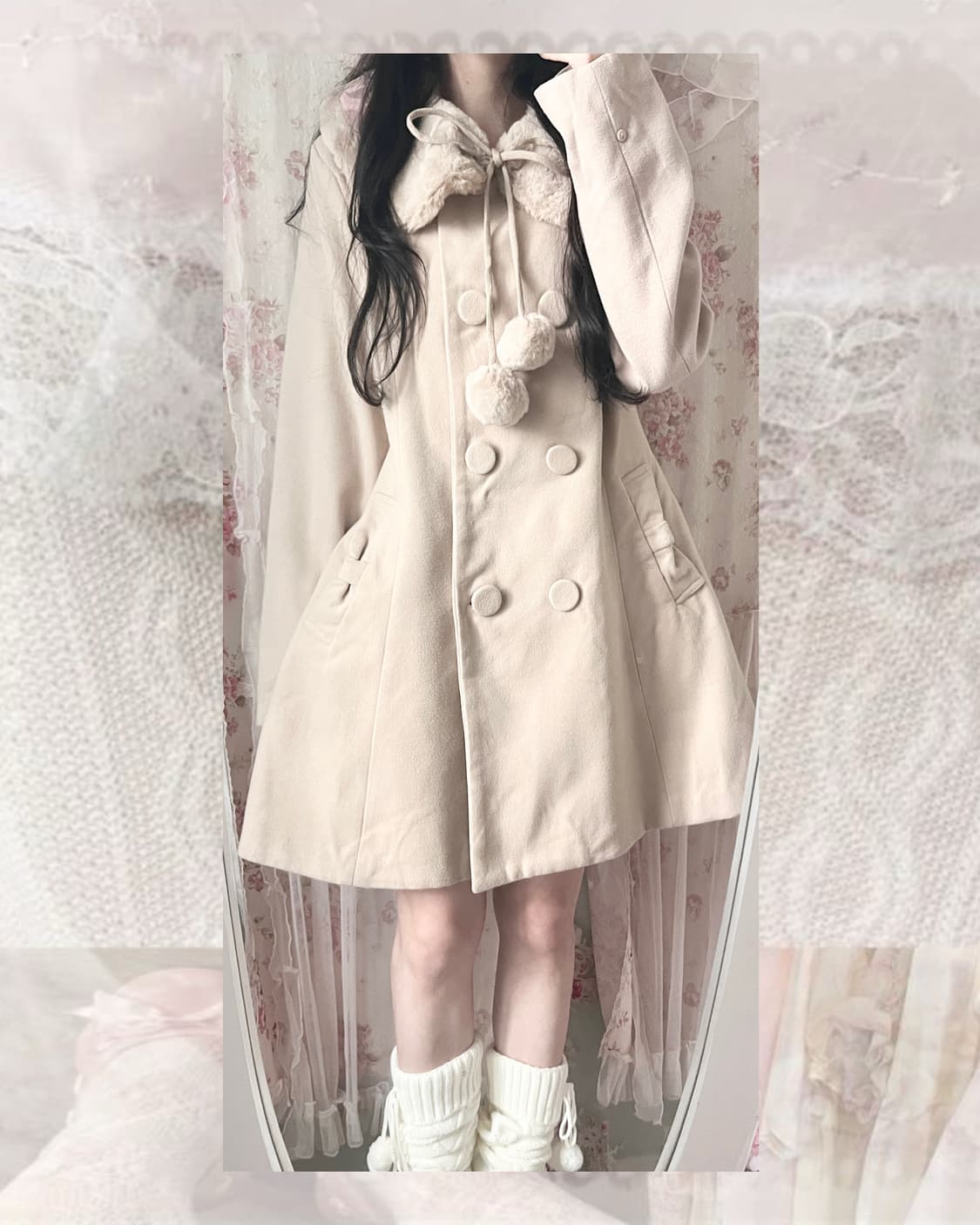 Vintage JPN brand light beige ribbon poc 상품이미지5