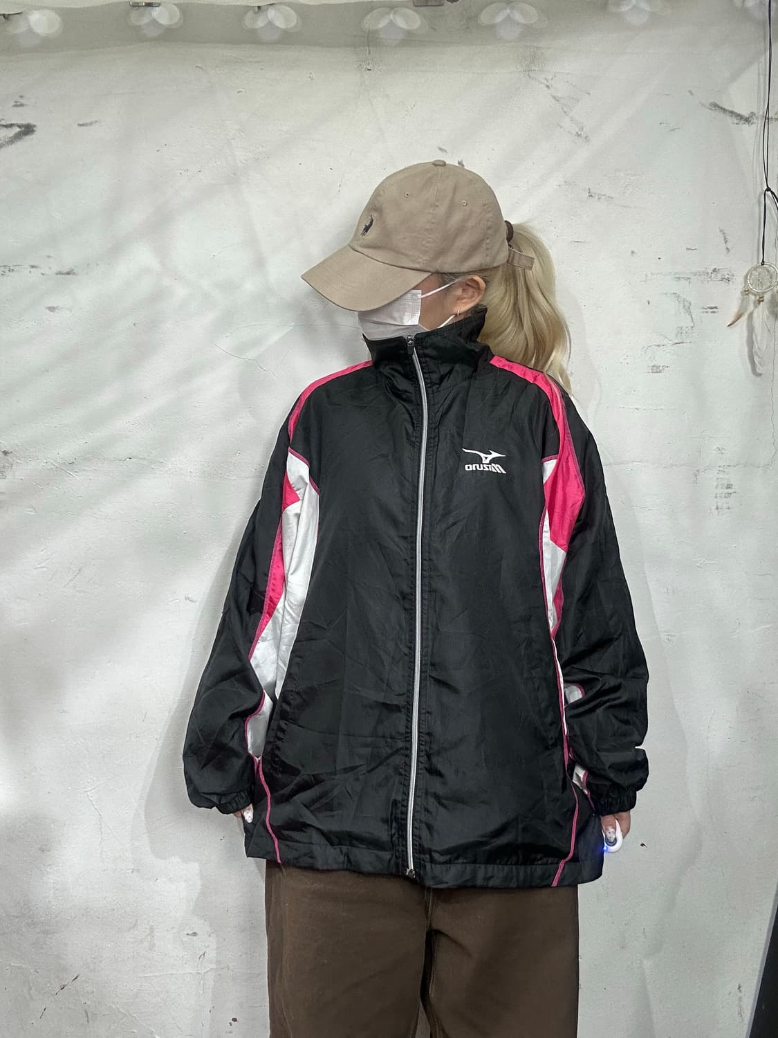 미즈노 일본 블랙 핑크 오버핏 바람막이 올드스쿨 트랙 자켓 M 상품이미지2