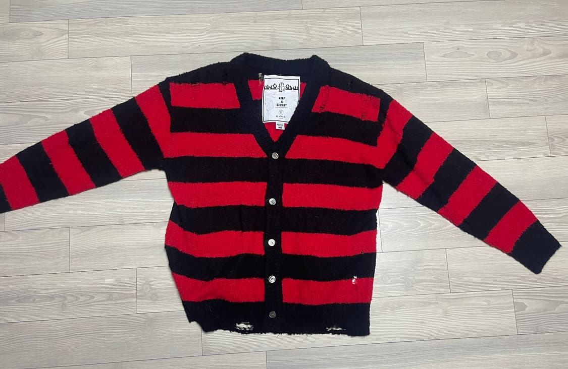 블랙아웃 리오버 스트라이프 데미지 가디건 L 상품이미지1