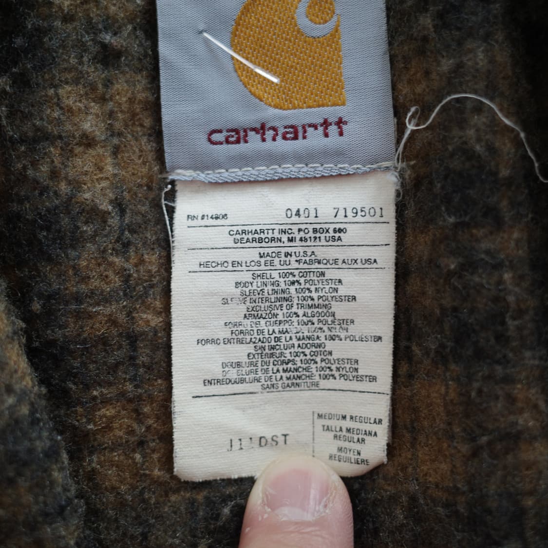 90s 칼하트 MADE in USA J11 블랭킷 데님 트러커 자켓 M 상품이미지6