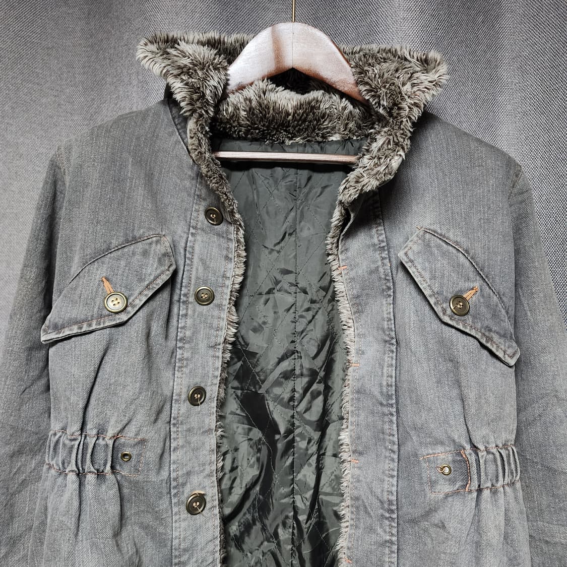 일본 빈티지 시멘트 퍼 트리밍 아티잔 야상 파카 자켓 상품이미지4