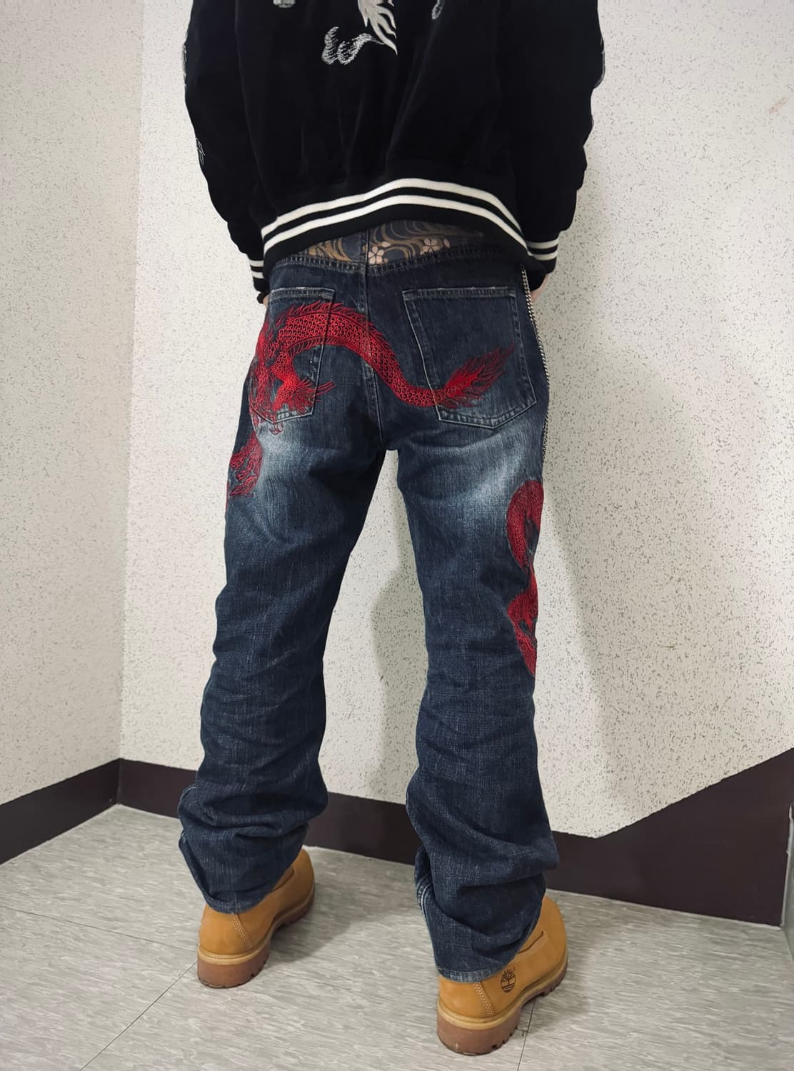 카라쿠리타마시 오리엔탈 레드 드래곤 엠브로이더드 데님 34 상품이미지8