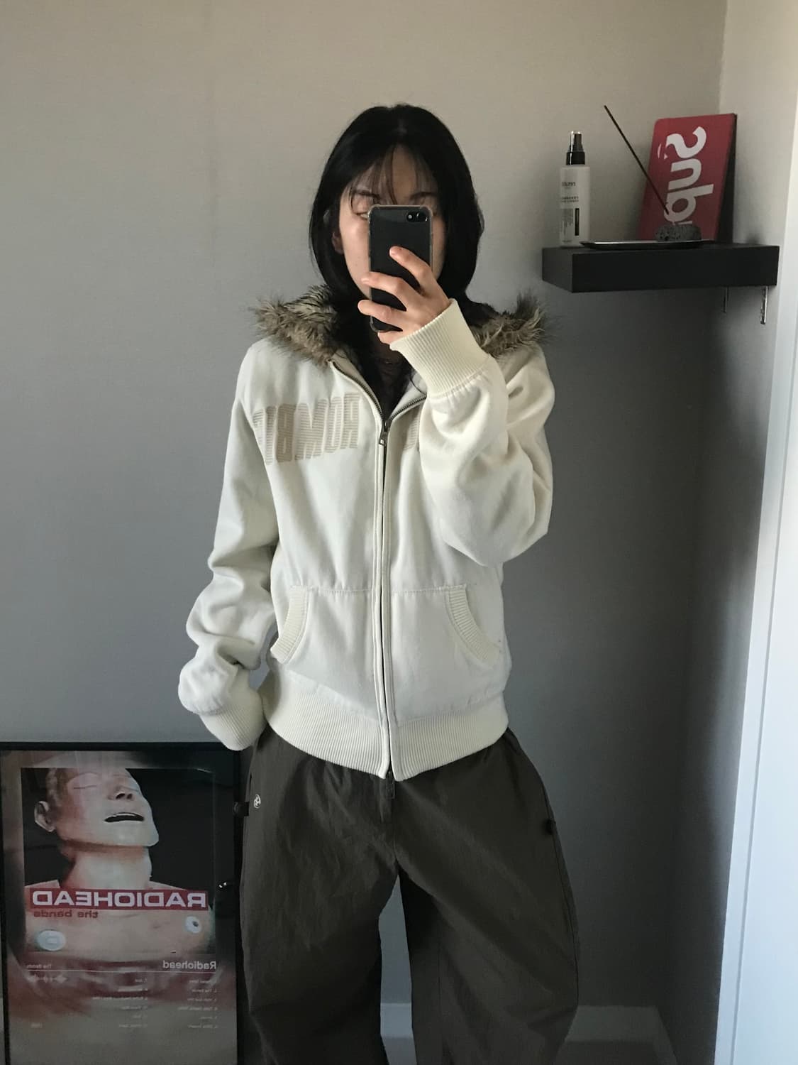 아베크롬비 중앙 프린팅 아이보리 기모 울프죠 후드집업 상품이미지1