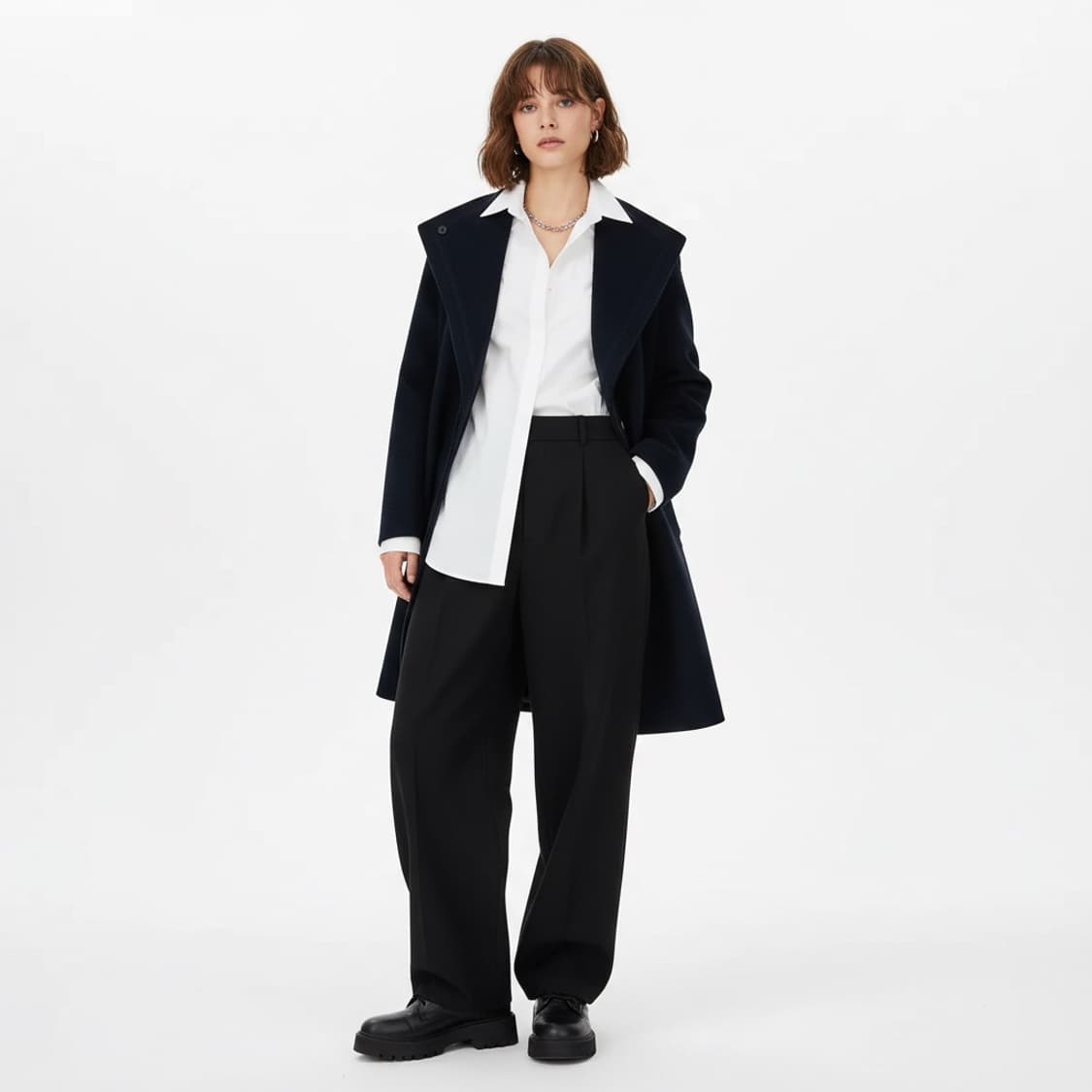 [55~66] SJSJ 캐시미어 네이비 더블 롱코트 여성 빈티지 상품이미지1